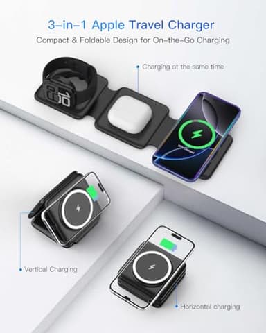 Magnetic Wireless Charger for iPhone: Fodable 3 in 1 Charging Station for Multiple Apple Devices - Travel Charging Pad Dock for Apple Watch iPhone 16 15 14 13 12 Pro Max Plus & Airpod - Image 3
