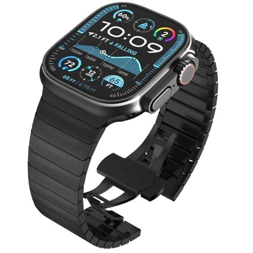 WINGLE Compatible for Apple Watch Band Ultra 3/2/1 Band 49mm Series 11 10 46mm 45mm 44mm 42mm SE 3/2/1 Series 9 8 7 6 5 4 3 2 1 Men, Stainless Steel Classy Business Metal iWatch Bands Bracelet, Black - Image 1