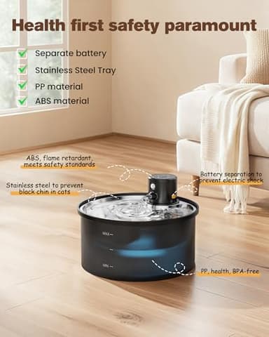 Battery Operated Cat Water Fountain: Wireless Pet Fountain with Filter - 108oz/3.2L Cordless Cat Dispenser with Motion Sensor Rechargeable Automatic Drinking Fountains for Cats Indoor - Plastic Model - Image 9
