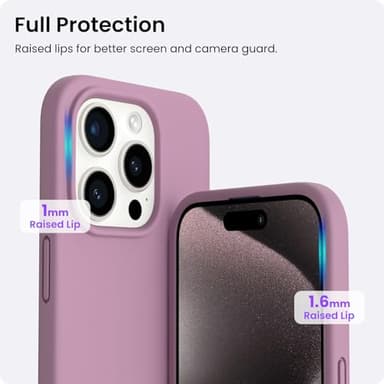 ORNARTO Compatible with iPhone 15 Pro Case 6.1", Liquid Silicone 3 Layers Full Covered Soft Gel Rubber Cover, Shockproof Protective Slim Phone Case with Anti-Scratch Microfiber Lining-Lilac Purple - Image 3