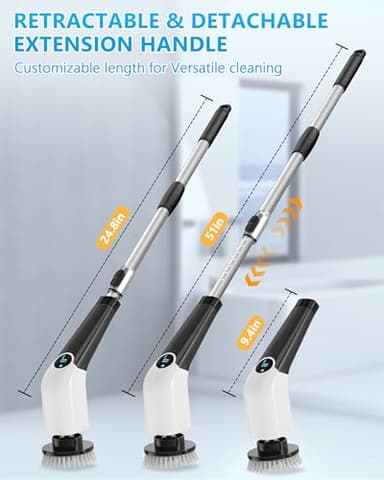 Bathroom Scrubber Electric Electric Spin Scrubber with 8-in-1 Replaceable Brush Heads Electric Brush Cleaner for Bathroom with Power LCD Display, 3 Adjustable Speed - Image 5