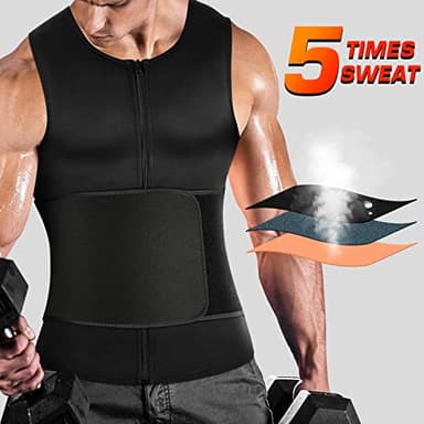 Cimkiz Mens Sweat Sauna Vest for Waist Trainer Zipper Neoprene Tank Top, Adjustable Sauna Workout Zipper Suit (Black, Large) - Image 2