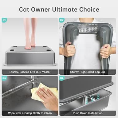 WoofiGo Enclosed Stainless Steel Cat Litter Box with Lid, XL Extra Large Litter Box for Big Cats, Metal Litter Pan High Sided, Never Absorbs Odors, Anti-Urine Leakage, Easy Cleaning, Include Scoop - Image 5