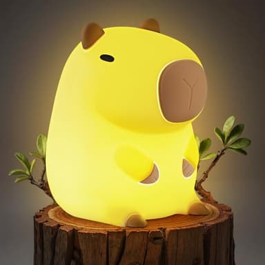 Capybara Night Light for Kids, Cute Capybara Lamp Silicone Baby Nursery Night Lamp, Dimmable Squishy Touch Bedside Lamps, Adorable Rechargeable Animal Lamps Gifts Kawaii Room Decor for Kids Girls Boys - Image 1