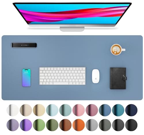 Aothia Leather Desk Pad Protector, Office Mat, Large Mouse Pad, Non-Slip PU Leather Blotter, Laptop Desk Pad, Waterproof Writing Pad for Office and Home (Denim Blue, 31.5" x 15.7") - Image 1