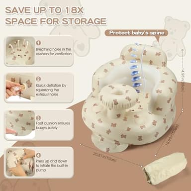 Inflatable Baby Seat for 3-36 Months, Back Support, Built-in Air Pump, Learning to Sit, Blow Up Floor Seat with Tray - Image 6