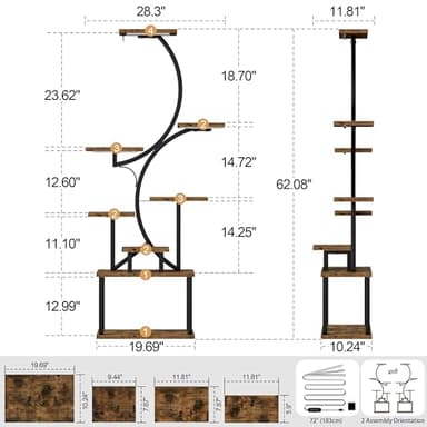 Plant Stand Indoor with Grow Lights - 62" Tall Plant Shelf, Lighted Corner Plant Stands for Indoor Growing, 8 Tiered Large Flower Holder, S-Shaped Decorative Rack for Living Room, Black, Patent Design - Image 2