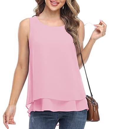 Jouica Blouses for Women Casual Summer Chiffon Sleeveless Blouses Tops Loose Flowy Dressy Tank Top,Light Pink,Large - Image 4
