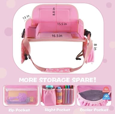 MENZOKE Kids Travel Tray for Toddler Car Seat, Lap Tray for Girl Activities with Dry Erase Board & Cooler Cup Holder, Road Trip Essentials Accessories with No-Drop Large Tablet iPad Holder Stand,Pink - Image 5