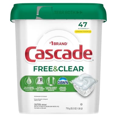Cascade Free & Clear Dishwasher Pods, Dishwasher Detergent, Dish Detergent Soap, Lemon Essence, 47 Count - Image 9