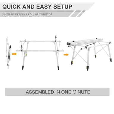 PORTAL Outdoor Folding Portable Picnic Camping Table with Adjustable Height Aluminum Roll Up Table Top Mesh Layer, Silver - Image 8