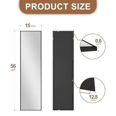 Delma Wall Full Length Mirror,Standing Mirror Full Body,Large Floor for Wall Door Bedroom Bathroom Living Room with Aluminium Frame(with Stand,56x15-Black) - Image 5