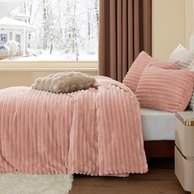 BEDELITE Fleece King Comforter Set -Super Soft & Warm Fluffy Dusty Pink Bedding, Luxury Fuzzy Heavy Bed Set for Winter with 2 Pillow Cases - Image 4