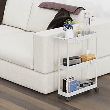 Simple Houseware 3-Tier Slim/Narrow Storage Cart with Handle, 5.5'' Wide x 26.5'' Height Rolling Organizer for Kitchen, Bathroom, Laundry Room - White - Image 6