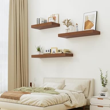 Heimlove Walnut Bathroom Shelves Floating Shelves for Wall Shelf Over Toilet Long Wall Mounted Modern Farmhouse,48 x 12 Wall Shelves with Invisible Brackets for Living Room, Kitchen, Bedroom - Image 2