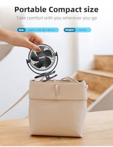 Svinkal USB Portable Clip on Fan, 2400mAh Battery Type-C 6in, 3 Speed 720° Tilting Head, Black Personal Rechargeable Fan for Desk, Bedside, Golf Cart, Baby Stroller, Indoor & Outdoor Use - Image 4