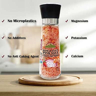 Himalayan Chef Pink Salt with Roasted Onion & Red Crushed Pepper, Tall Glass Grinder, 10.58 Oz - Image 5