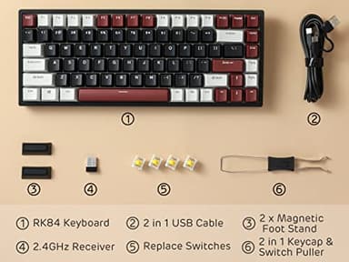 RK ROYAL KLUDGE RK84 RGB Limited Ed, 75% Triple Mode BT5.0/2.4G/USB-C Hot Swappable Mechanical Keyboard, 84 Keys Wireless Gaming Keyboard, RK Yellow Switch, Americano Black - Image 9