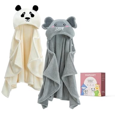 Momcozy Baby Bath Towels with Visualize Health Label - Ultra Soft & Absorbent Coral Fleece Hooded Towels for Newborn, Infant, Toddler (0-36 Months) Bath Essentials (Large Size,2 Pack) - Image 1