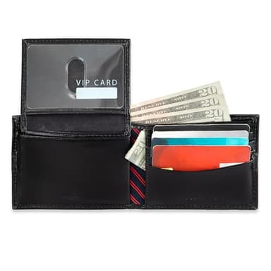 Tommy Hilfiger Men's Leather Wallet – Slim Bifold with 6 Credit Card Pockets and Removable ID Window, Casual Black Ranger, One Size - Image 8