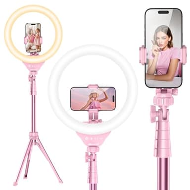 UBeesize 12'' Selfie Ring Light with 62’’ Tripod Stand for Video Recording, Live Streaming(YouTube, Instagram, TIK Tok), Compatible with Phones, Cameras and Webcams Pink - Image 1