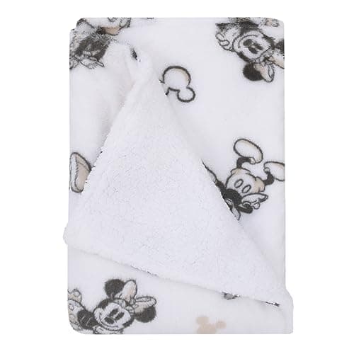 NOJO Disney Mickey and Minnie Mouse Black and White Super Soft Sherpa Baby Blanket - Image 1