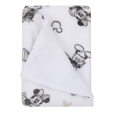 NOJO Disney Mickey and Minnie Mouse Black and White Super Soft Sherpa Baby Blanket - Image 1