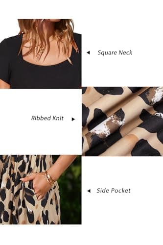 Newshows Summer Work Dresses for Women 2025 Short Sleeve Square Neck Modest Teacher Outfits Dresses Casual Beach Church Funeral A-Line Ruffle Sundress Trendy with Pockets(Leopard Black Floral,M) - Image 5
