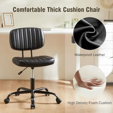 DUMOS Small Armless Home Desk Chair with Low Back Lumbar Support, Height Adjustable PU Leather Computer Task Chair with 360° Swivel Wheels, for Small Space, Kids and Adults, New Black - Image 3