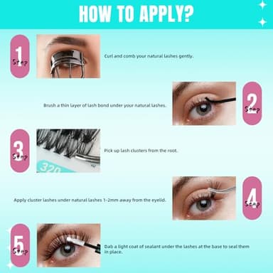 Lash Clusters Wispy 320PCS Eyelash Extension 50D Cluster Lashes Individual Lashes DIY Lash Extension Natural Look Cluster Eyelash Extensions Soft False Eyelashes at Home for Beginners(D-Mix9-16mm) - Image 5