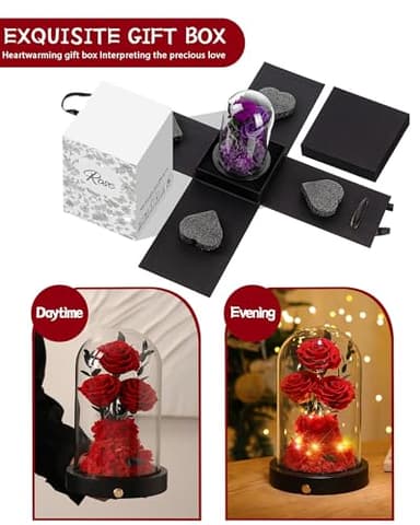 Agrul Flowers Roses Gifts for Mom,Forever Real Preserved Roses in Glass Dome,Mothers Day for Wife Girlfriend Women Best Friend Grandma/Red Rose - Image 5