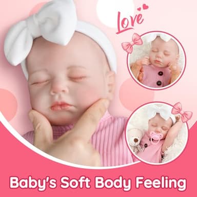 Jirachi Realistic Reborn Baby Dolls, 18 Inch Real Life Full Body Vinyl Sleeping Baby Girl, Newborn Lifelike Reborn Baby Dolls with Pink Clothing Set - Image 3