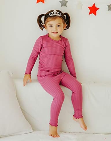 VAENAIT BABY Infant Toddler Kids Girls Long Sleeve Modal Sleepwear Pajamas 2pcs Set Shirring Purplepink L - Image 2