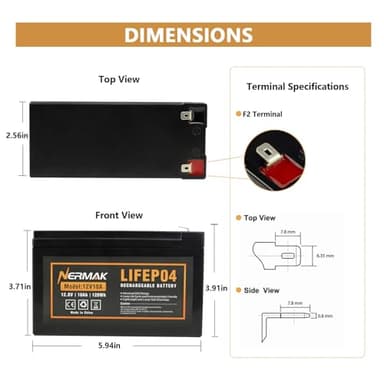Nermak 2 Pack 12V 10Ah Lithium Ion LiFePO4 Deep Cycle Battery, 2000+ Cycles Rechargeable Battery for Solar/Wind Power, Scooters, Lighting, Power Wheels, Fish Finder Built-in 10A BMS - Image 9