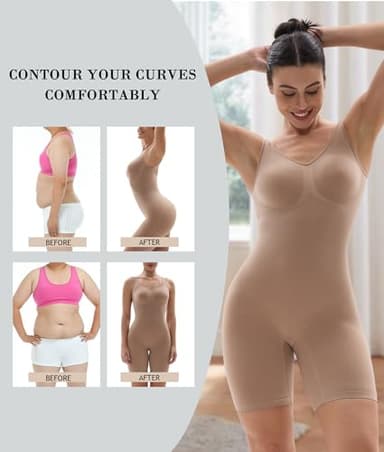 SHAPERX Women's Shaping Mid-Thigh Bodysuit Tummy Control Shapewear Seamless Sculpting Body Shaper,SZ5310-Sienna-L/XL - Image 4