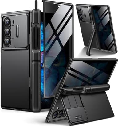 BERFY for Z Fold 6 Case with Privacy Screen Protector, [Anti Spy] Built-in S Pen Holder, Slide Camera Cover, 2 Hidden Kickstand, Full-Body Shockproof Slim Phone Case for Samsung Galaxy Z Fold 6, Black - Image 1