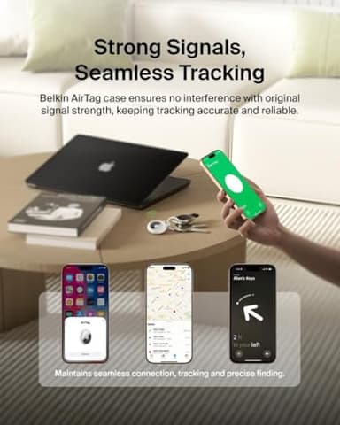 Belkin Apple AirTag Secure Holder with Key Ring - Durable Scratch Resistant Case With Open Face & Raised Edges - Protective AirTag Keychain Accessory For Keys, Pets, Luggage, Backpacks & More - White - Image 6