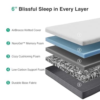 Novilla Twin Mattress, 6-Inch Gel Memory Foam Mattress for Cool Night Sleep & Pressure Relief, Medium Firm Twin Size in a Box, Bliss - Image 3