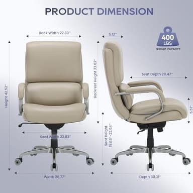COLAMY Big & Tall Office Chair 400lbs Wide Seat- High Back PU Leather Executive Computer Desk Chair for Heavy People, Large Office Chair with Metal Base & Ergonomic Back Support- Black - Image 3