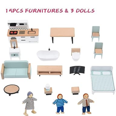 Giant bean Large Pink Wooden Dollhouse with Furniture for Girls with Doorbell, Light,Elevator, 6 Rooms 2.6ft High,15 Pcs Furniture & 3 Dolls, Kids Playhouse Toy for Girls 3-7+, 31.5" x 25" x 12.2" - Image 5