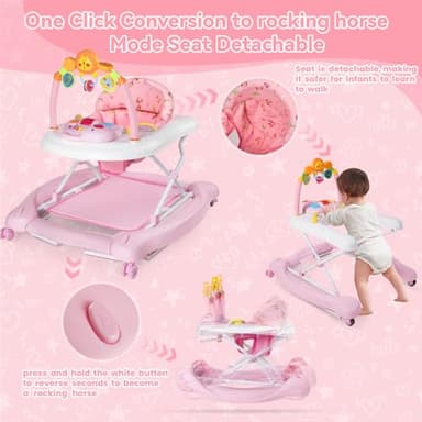 Baby Walker, 5 in 1 Baby Walkers for Boys Girls 6-12 Months, Foldable Walkers for Babies with Bouncer & Feeding Tray, Music, Adjustable Heights, Activity Walker for Infant - Image 6