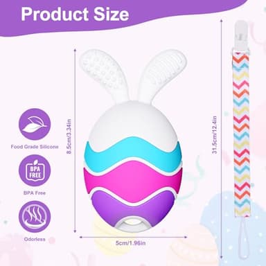 Easter Egg Bunny Rattle Teething Toy – Baby Teether for Infants, Toddlers & Newborns – Sensory Chew Toy for Teething Relief – Perfect Baby’s First Easter Gift & Basket Stuffer Essentials (Pastels) - Image 2