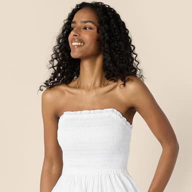 Amazon Essentials Women's Regular-Fit Cotton Sateen Smocked Bodice Midi Dress, White, X-Small - Image 4