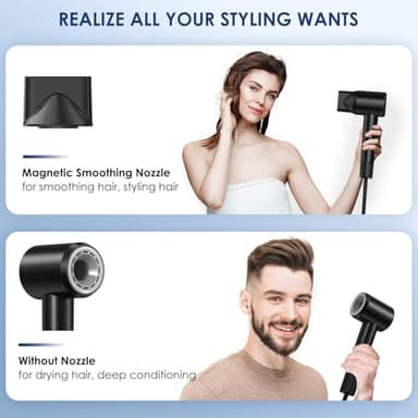 Hair Dryer - 150000 RPM High-Speed Blow Dryer with Negative Ionic Care for Fast Drying. Lightweight, Low Noise Design with 4 Temps/2 Speeds and Magnetic Nozzle (Black) - Image 5