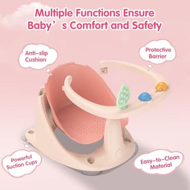 Baby Bath Seat for Babies 6 Months & Up, Non-Slip Bath Seats for Babies Sitting up,Bath tub Seat with Suction Cups,Safe & Comfortable Bath Chair Baby, Pink - Image 2