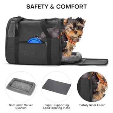JUNGYOUN Premium ​Cat Carrier - ​Pet Carrier for Cat & Small Dogs up to 15lbs - ​Airline Approved Travel Dog Carrier with Anti-Escape Zippers, Collapsible Travel Bowl & Padded Strap,Dark Grey - Image 4
