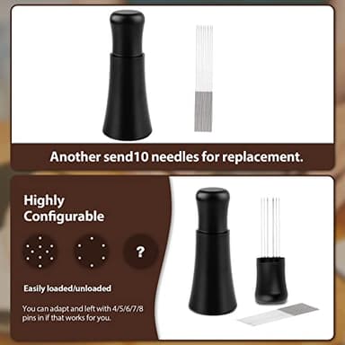 WDT tool, Espresso Distribution tools, 10 x 0.35mm 304 Stainless Steel Needles Installed with 10 Extra needles for Espresso Stirrer Replacement, Aluminum Alloy Handle with Stand (Matte black) - Image 2