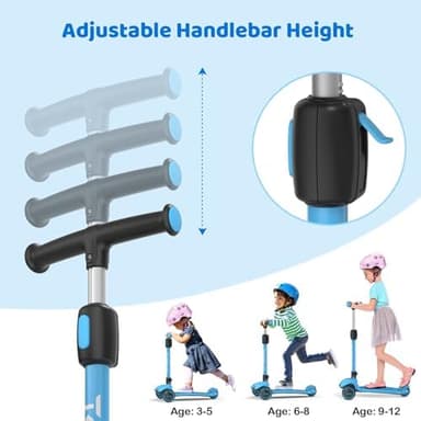 TONBUX Kids Scooter, Light Up 3 Wheel Kick Scooters for Kids 3-12, Folding Scooters with Adjustable Height - Toddler Scooter Lean-to-Steer & Widen Anti-Slip Deck - Image 4