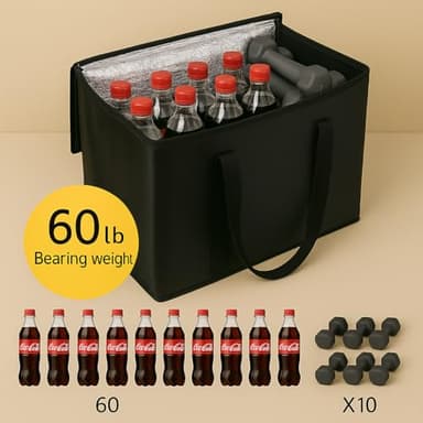 2-Pack, XL-Large Insulated Grocery Shopping Bags, Black, Reusable Bag,Thermal Zipper,Collapsible,Tote,Cooler,Food Transport hot and Cold,Camping, delivery Groceries Freezer - Image 7