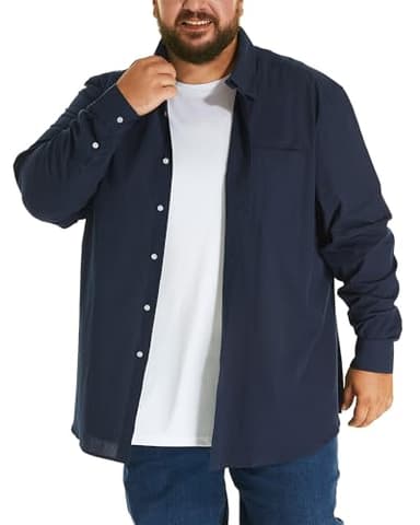 HOdo Big and Tall Mens Cotton Button Down Shirt Navy 5XL - Image 7